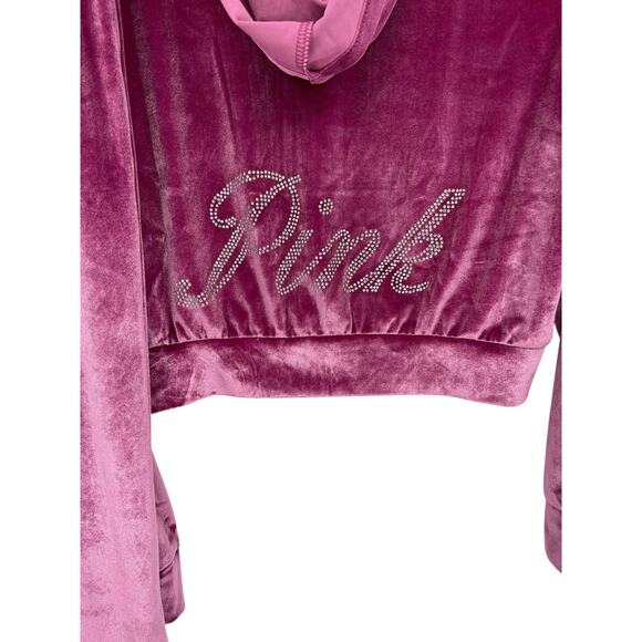 NWT Victoria’s Secret Velour Shine Tracksuit Crop Hoodie Pants Pink Size S XS - Picture 4 of 12